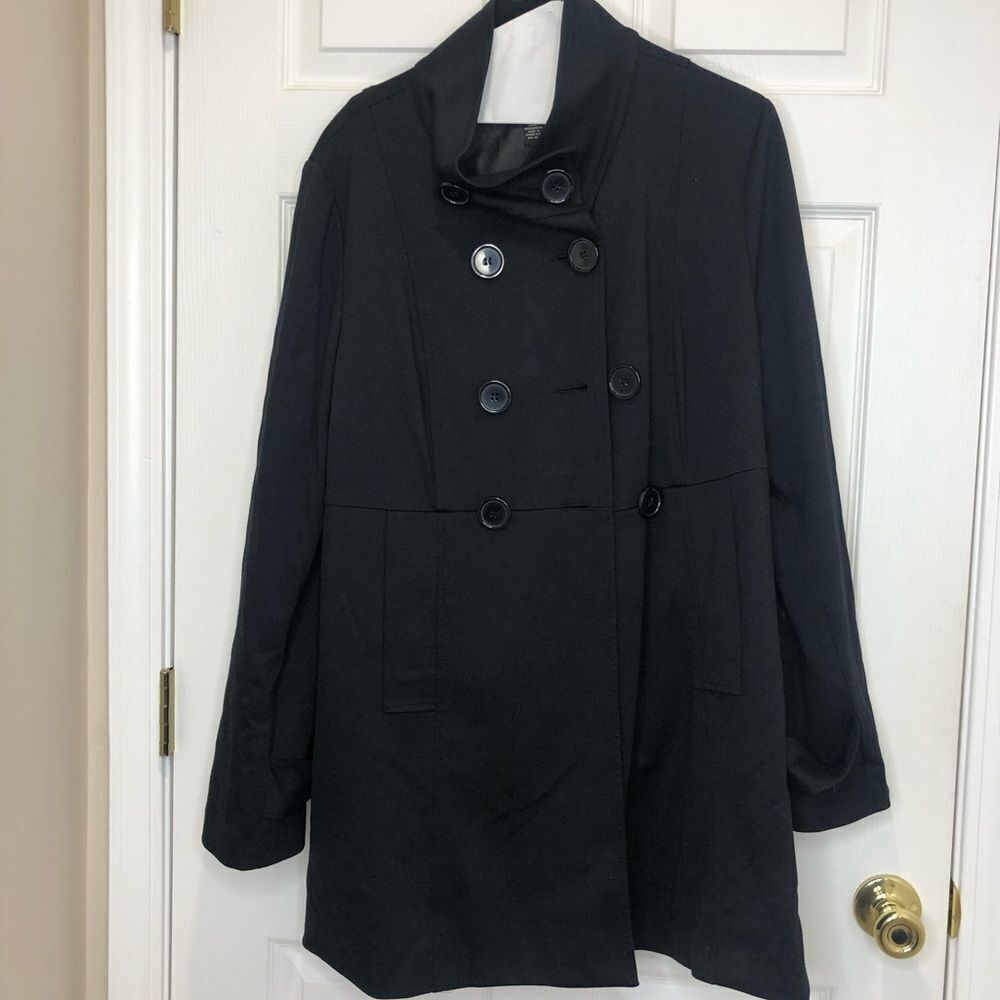 INC International Concepts black trench button front coat, size XL